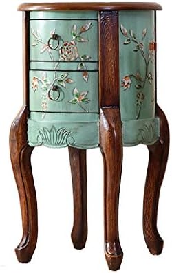 HLZZK Rubberwood End Table Accent Table 2 Drawers Narrow Nightstand for Living Room Sofa Table Small Round Retro Side Table for Small Spaces Vintage Accent Coffee Table (Color : Blue)
