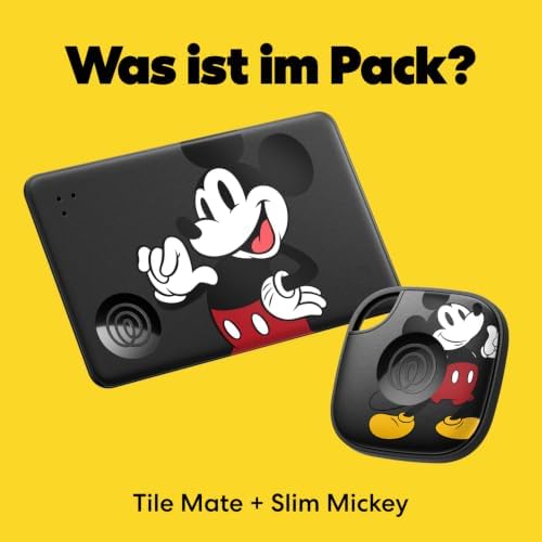x Disney Tile Starter Pack - Bluetooth-Tracker und Gegenstandfinder für Schlüssel, Geldbörsen und mehr. iOS- & Android-kompatibel. Handy-Finder. 2er-Pack (Schwarz Tile/Slim) - Mickey