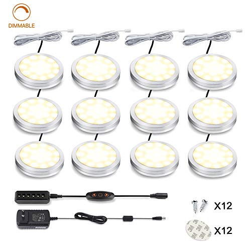 LED Cabinet Puck Lights Dimmable - Moobibear 2W 2040lm Under Cabinet Lighting Kit with 10 Levels Brightness Switch,12 Pack Warm White Under Counter Lighting for Kitchen Closet, All Accessories Include - Thumbnail 7