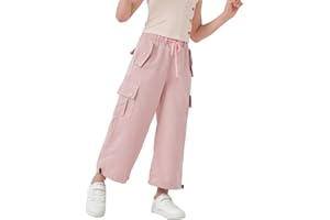 YIJODM Girls Jogger Cargo Pants Loose Leg Trousers with Pockets for Kids Baggy Pant Hip Hop Street Dance