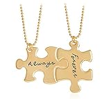 Meiligo Retro 2 Pcs Couples I Love You Always Forever Letter Puzzle Dog Tag Necklace Key Chain Square Matching Engraved Heart Letter Necklace Set