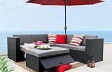 Baner Garden -BL 4 Pieces L Shaped Outdoor Furniture Patio Sectional Wicker Rattan Garden Corner Sofa Couch Set, Full, Black