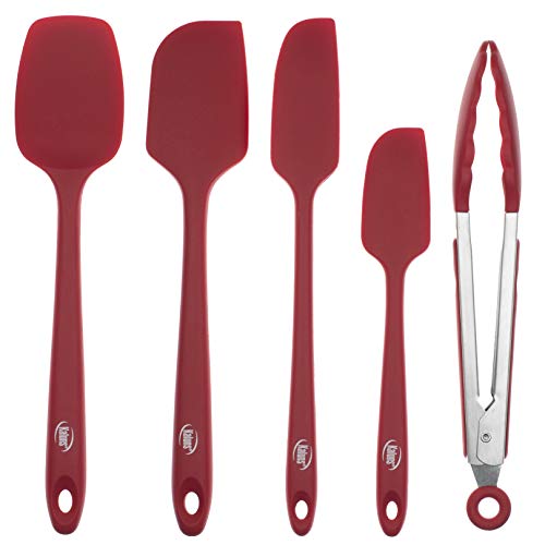 Silicone Spatula Set, 4 Heat Resistant Rubber Spatula and 1 Kitchen Tongs, Seamless Design with Stainless Steel Core, Kitchen Tools