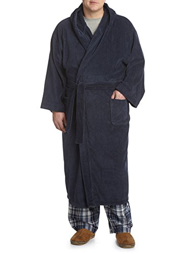Harbor Bay by DXL Big and Tall Hooded Terry Robe (XLT2XT, Navy)