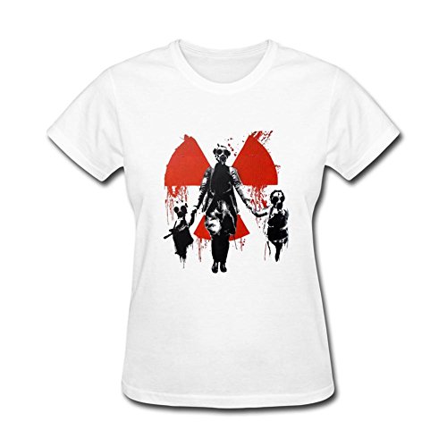 Pingteam Women's An Adult Two Children Gas Mask Evil art T shirts Size XL White