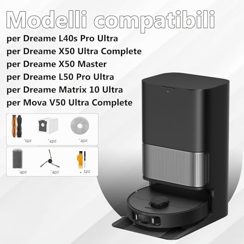 Vacuum Cleaner Accessories for Dreame L40s Pro Ultra/ L50 Pro Ultra/Matrix 10 Ultra, 1 Main Brush, 4 Wipes, 4 Filters, 4 Side Brushes, 4 Dust Bag, for V50 Ultra Complete