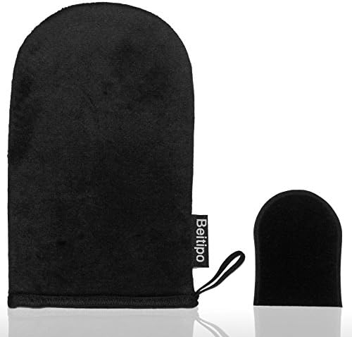 Self Tanner Applicator Mitt with Bonus Facial Sunless Tanning Glove in Travel Bag (Black)