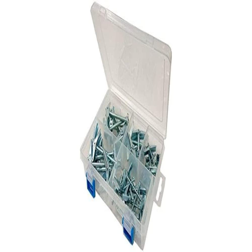 Merriway BH06580 (47 Pcs) Assortment of Wing Spring Toggles & Machine Screws in a 8 Compartment Carry Case - Pack of 47 Pieces