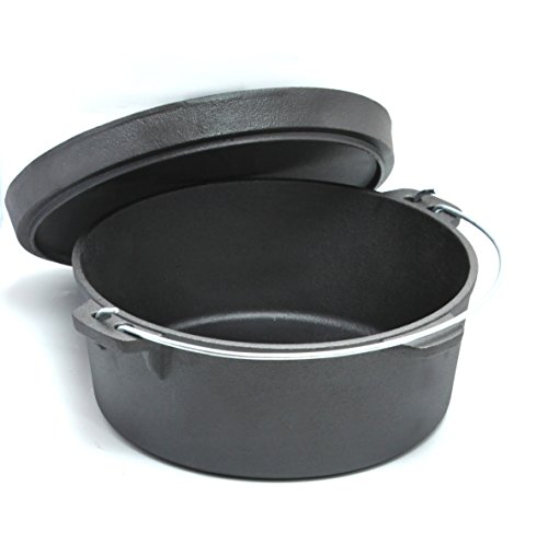 Click Here to See More Images Guro Pre-Seasoned Cast Iron Round Dutch Oven, Black, 4.7QT / 8.45QT (4.7QT / 4.5 Liters)