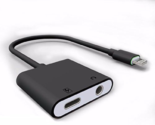 iPhone 7, 7 Plus Dual Function Lightning Adapter + 3.5mm Headphone Jack By OnGo – iPhone 7 Splitter With Extension Cable (Black)