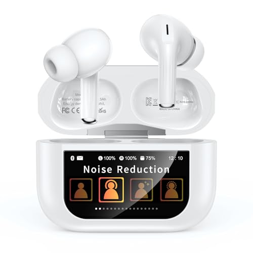 Szwdo Wireless Earbuds, Bluetooth 5.4 Ear Buds with Smart Touchscreen Case, ENC Noise Cancelling Headphones with 48H Playtime, Bass Stereo Sound, Compatible with iPhone Air/17/16/15/14/Android, Pad