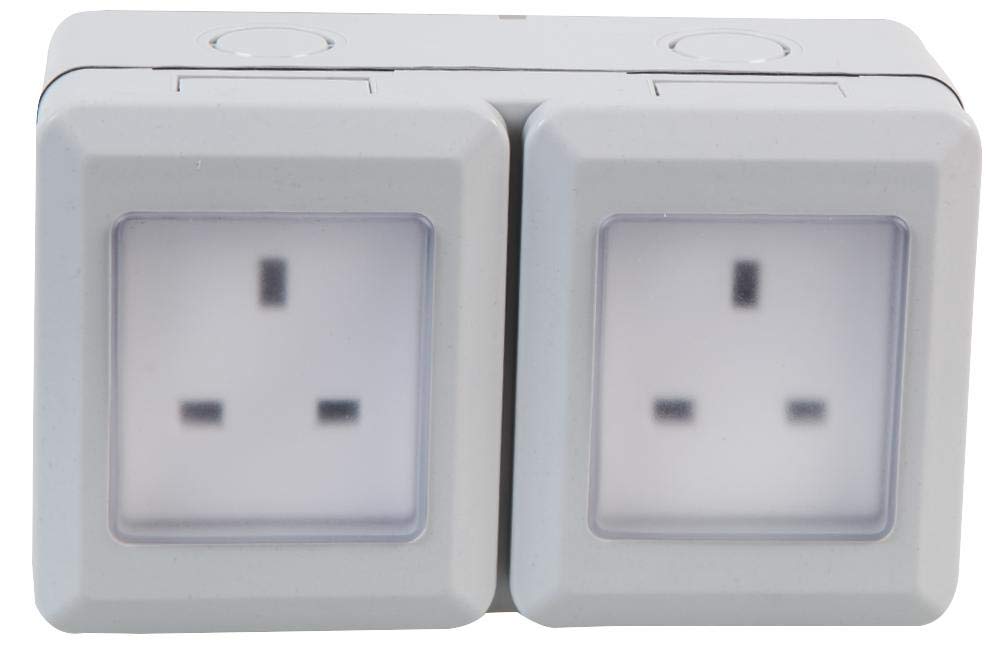 PRO ELEC 2-Gang Weatherproof Mains Socket, IP55 – Outdoor Power Socket, 13A, 250V AC (PEL00887)