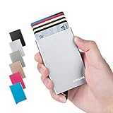 LunGear RFID Credit Card Holder Minimalist Slim Wallet Front Pocket Card Protector Automatic Pop up Design Aluminum Metal Up to Hold 7 Cards (Silver)