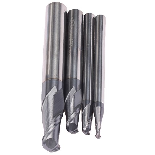 Ougar8 Radius 1 2 3 4mm CNC Carbide Milling Cutter 2 Flutes Center Cutting Premium Ball nose Endmills Finishing End Mill Long Shank Spiral deep Slotting Router Bits Wood Lathe Tools(4pcs)