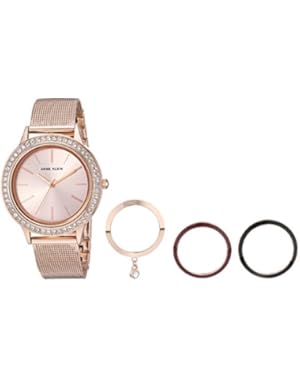 Women's AK/3166INST Rose Gold-Tone Mesh Bracelet Watch and Interchangeable Bezel Set