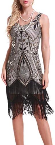 Uniq Sense Women's 1920s Inspired Art Deco Gatsby Dresses- Vintage Sequin Fringed Cocktail Flapper Dresses