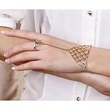 ChineOn Retro Fashion Metal Chain Fish Scale Shape Bracelet With Ring Band Party Show(Gold)