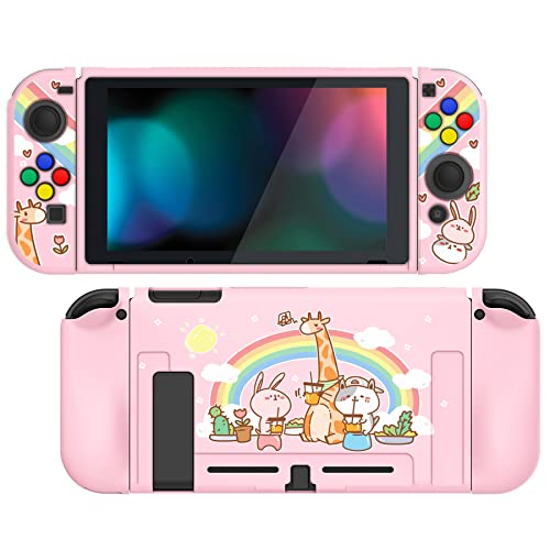 PlayVital Animals Party Protective Case for Nintendo Switch, Soft TPU Slim Case Cover for Nintendo Switch Joycon Console with Colorful ABXY Direction Button Caps