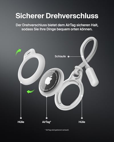 AirTag Hülle mit Schlaufe (Secure Holder Schutzhülle für Air Tag, Accessoire mit Kratzschutz) – Weiß, Etikett nicht enthalten
