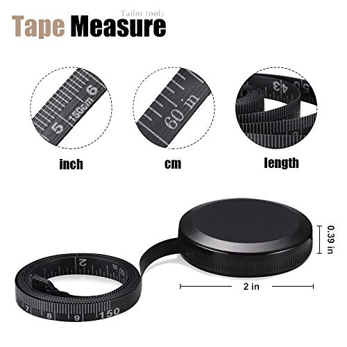 3 Pack Tape Measure 150 cm 60 Inch Push Button Tape Body Measuring Soft Retractable for Sewing Double-Sided Tailor Cloth Ruler (Black) by BUSHIBU - Thumbnail 3