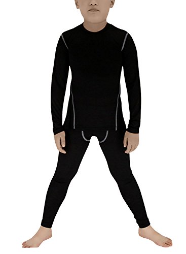 LANBAOSI Boys & Girls Long Sleeve Compression Shirts and Pant 2 PCS Set, Black, 12