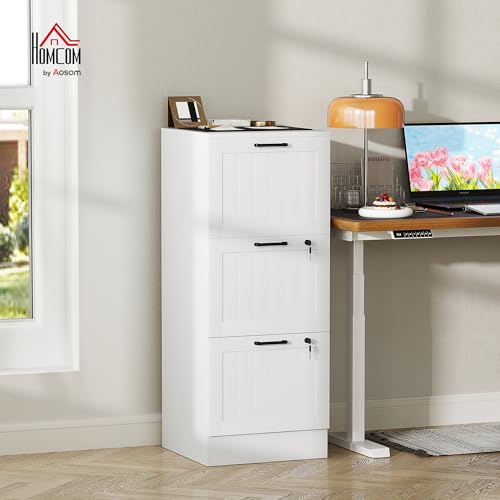 HOMCOM 3 Drawer File Cabinet with Lock, Vertical Filing Cabinet with Adjustable Hanging Bars for A4 and Letter Size File Folders, Printer Stand with Storage for Home Office, White
