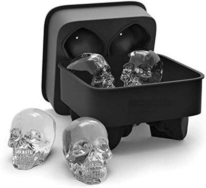 3D Skull Silicone Ice Cube Tray Mold, Makes Four Giant Skulls, Ice Cube Maker in Shapes