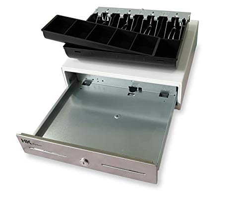 HK SYSTEMS 13" Heavy Duty Compact White Manual Push Open Cash Drawer with 4 Bill /5 Coin Till Stainless Steel Front - Thumbnail 2