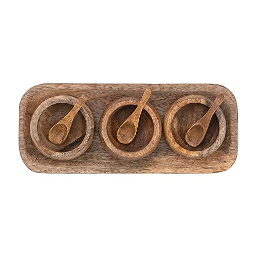 Bloomingville Spice Bowl Set with Wood Spoons on a Mango Wood Tray, Natural, Se…
