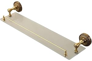 Antique Bronze Brass Bathroom Shelf Wall Mounted Storage Stand Rack with Towel Bar Rustproof Solid Brass Glass Holder Copper 