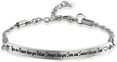 4MEMORYS Inspirational Chain Bracelet with ID Bar Engraved She Believed she Could so she did Inspirational Bangle Jewelry for Women Girls Daughter