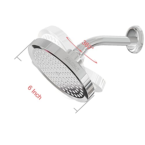 Anlisnut 6 Inch High Pressure Rain Shower Head,Integrally Formed Swivel Ball Joint,360°Adjustable Angles Luxury Fixed Showerhead (Chrome)
