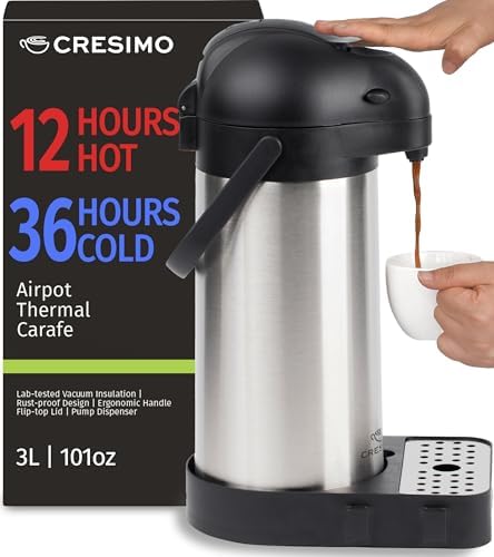 Cresimo 101 Oz (3L) Airpot Thermal Coffee Carafe/Lever Action