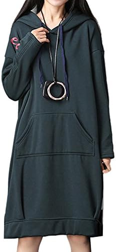 Hole Tide Women's Oversized Hooded Fleecy Linning Sweatshirt Jumper Dress Dark Green Size US 10