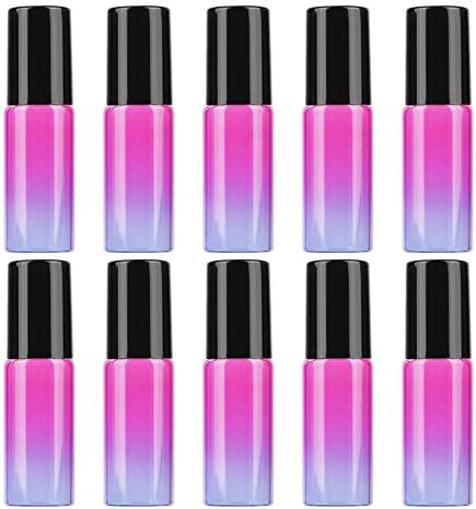 10pcs/5ml Portable Mini Perfume Essential Oil Glass Container Roll on Design Gradient Color Travel Glass Bottle