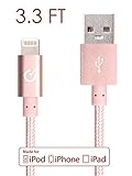 Volts Apple MFi Certified Nylon Braided USB Lightning Cable with Aluminum Case and 8-pin Connector, 3.3 Feet (1 Meter) - Rose Gold