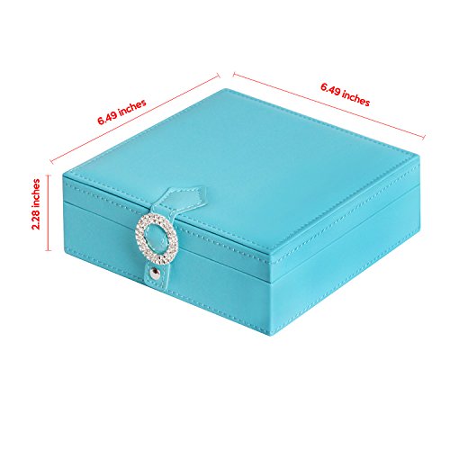 JackCubeDesign Leather 9 Slots Ring Organizer Storage Jewelry Box Display with Mirror Inside Velvet Divider Ring Tray Case Holder(Sky Blue, 6.5 x 6.5 x 2.3 inches) – :MK354B