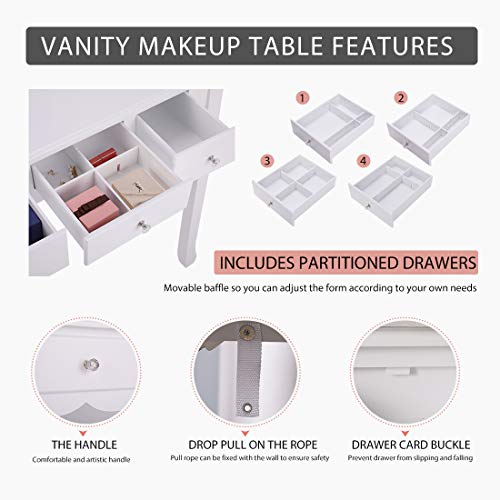 image for VIVOHOME Makeup Vanity Set with 5 Drawers and 1 Removable Organizer, D