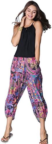 LALUNESSE Women's Bohemian Elastic Waist Loose Wide leg Harem Bloomers Pants, Rose, Small
