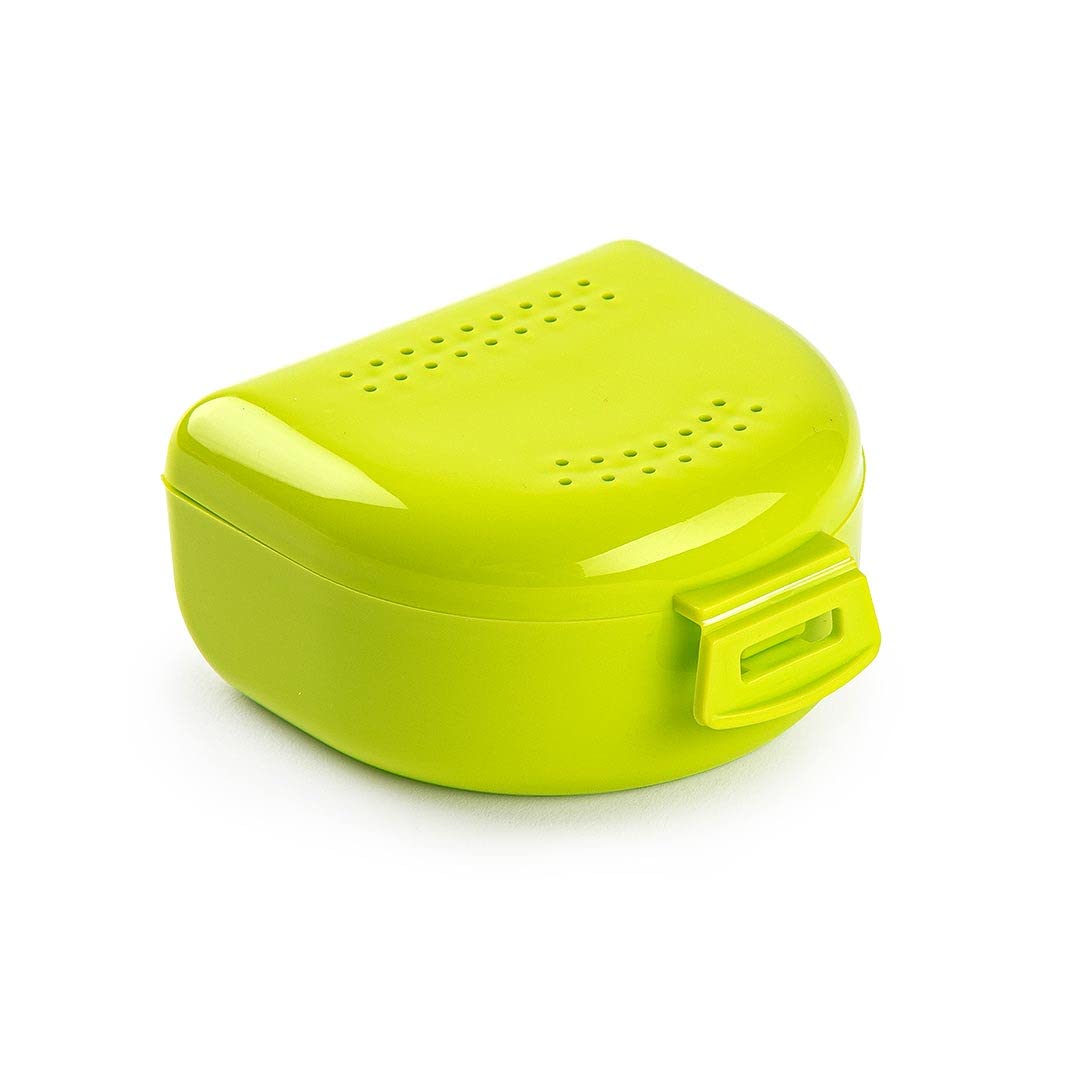 GOOD STUFF Box for Tooth, Bite and Dentures – Breathable Case with Vent Holes – Portable, Durable and Easy to Clean – 75 x 60 x 35 mm – Plastic Dental Bite Holder – Lime Green