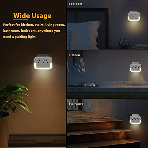 Night Light Plug in, Outlet Extender with Night Light , ZHOORQI Multi-Plug Outlet with Automatic Sensor Light Warm White LED Nightlight Plug Adapter for Home, Kids Room, Corridor,Bedroom (1Pcs)