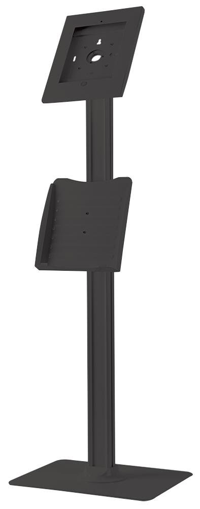 PROSIGNAL Floor Standing iPad Kiosk Display – Lockable Tablet Stand with Adjustable Angle, Catalogue Holder & Cable Management – Black – PSG91240