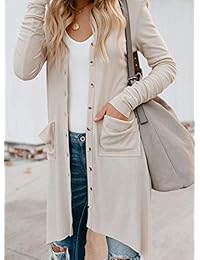 Asskdan - Cardigan de manga larga para mujer, con botones, acanalado, con bolsillo