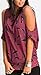 NENONA Women's Cut Out Off Shoulder Blouse Short Sleeve Loose Fit Shirt Top (Red-XL)