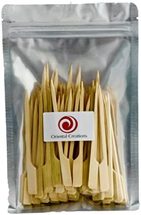 Oriental Creations 100 Count 4" Premium Natural Bamboo Picks Paddle Skewers