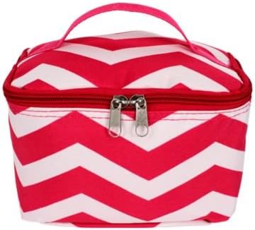 Fuchsia and White Chevron Case, Canvas Construction * Zip Around Closure * Fully Lined * Carrying Handle * 7" Wide X 4.25" Tall X 4.5" Deep