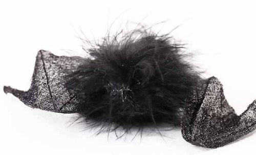 Collection of 6 Fluffy Feathered Fuzzy Black Bats with Wire for Halloween Decorating