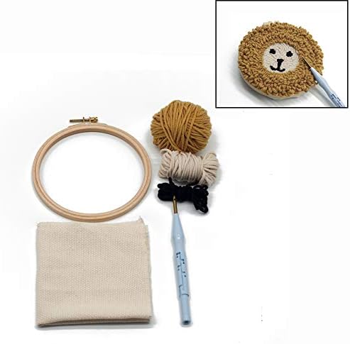 Yushen Lion Punch Needle Kit - Embroidery Pen Colorful Yarn and 6'' Wooden Hoop for Crafts DIY Gifts