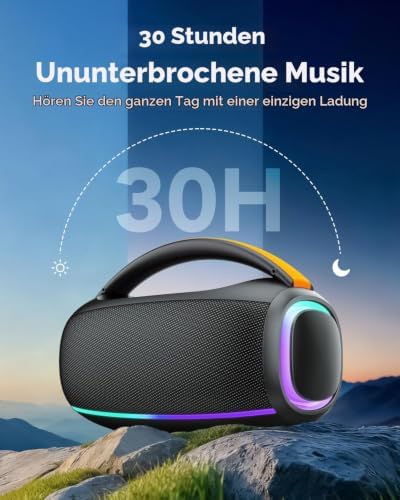 Bluetooth Lautsprecher mit Licht, Musikbox Bluetooth, Dualen Bass-Treibern, IPX7 Waterproof, TWS, AUX, TF, Bluetooth Box Geeignet Outdoor/Party/Baustelle — Foto 3 von 6