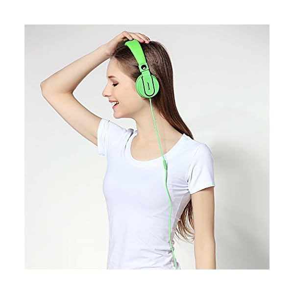 Rockpapa-952-Stereo-Foldable-Headphones-On-Ear-Adjustable-Headband-with-Microphone-for-Kids-Childrens-Adults-Tablet-Computer-Mobile-CDDVD-MP34-Black-Green Rockpapa Kids Headphones, 952 Childrens Headphones, Wired Headphones with Microphone, Foldable, Stereo Sound, 3.5mm Jack…